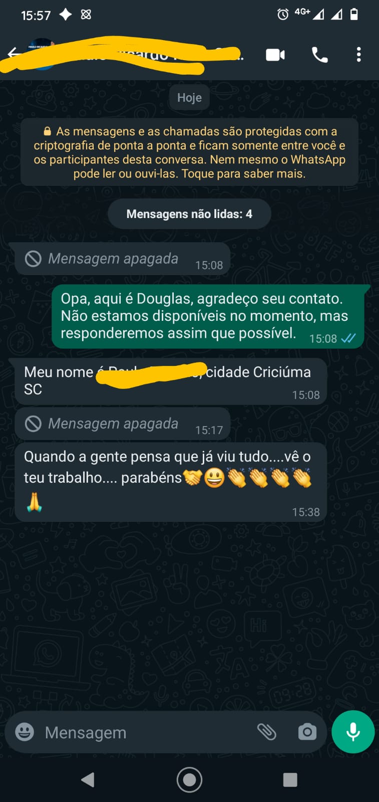 Depoimento de aluno enviado por mensagem