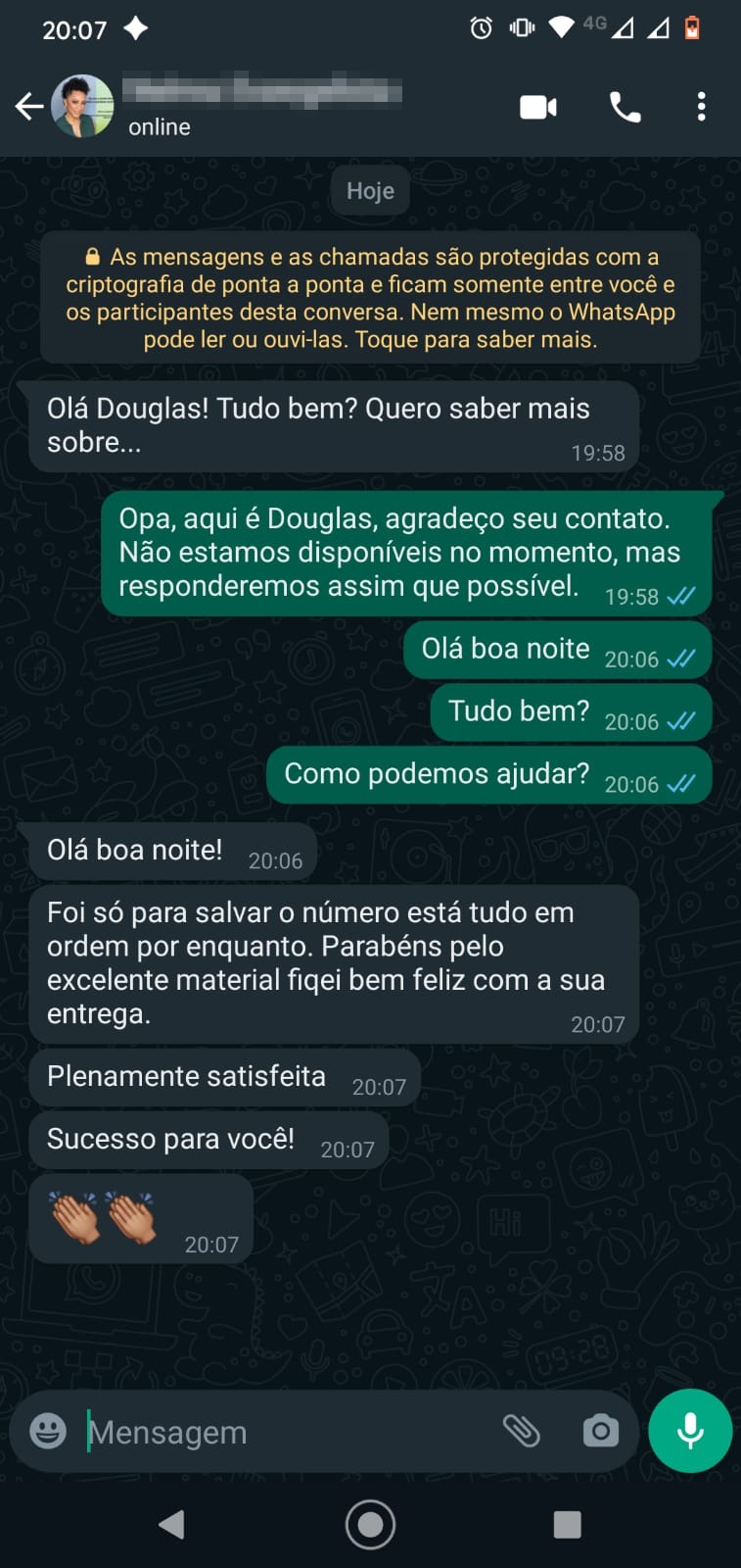 Depoimento de aluno enviado por mensagem