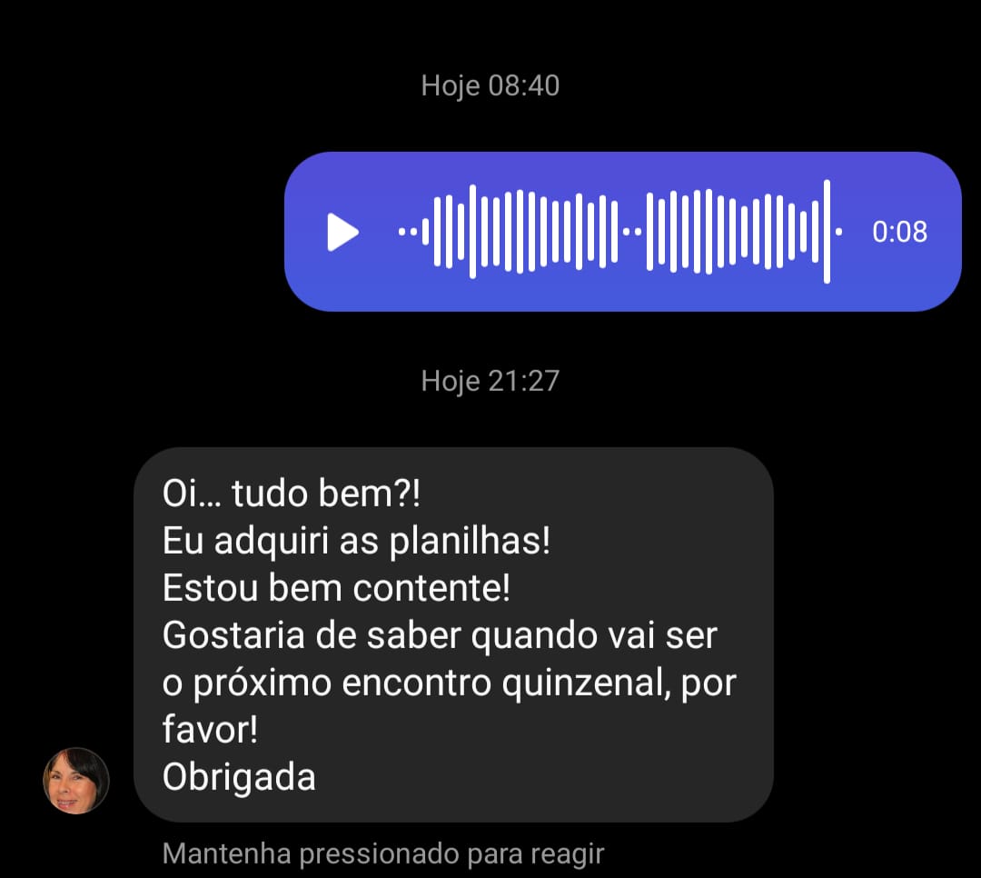 Depoimento de aluno enviado por mensagem