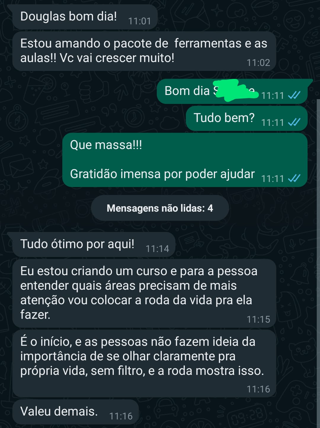 Depoimento de aluno enviado por mensagem