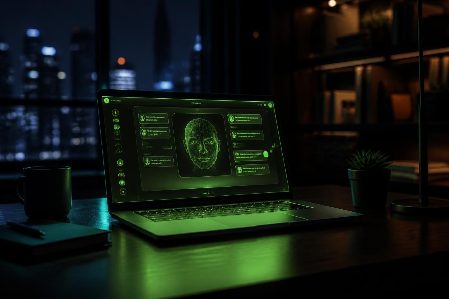 Agente de inteligência artificial rodando em notebook à noite